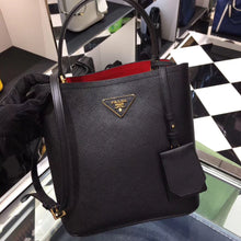 Load image into Gallery viewer, Prada Black Saffiano North South Double Medium Bag