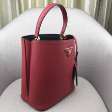 Load image into Gallery viewer, Prada Red Saffiano North South Double Medium Bag