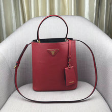 Load image into Gallery viewer, Prada Red Saffiano North South Double Medium Bag