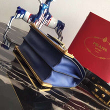 Load image into Gallery viewer, Prada Cahier Shoulder Bag In Blue/Black Leather