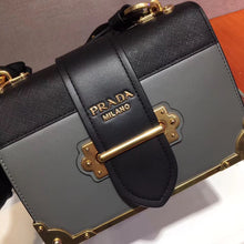 Load image into Gallery viewer, Prada Cahier Shoulder Bag In Grey/Black Leather