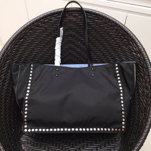 Load image into Gallery viewer, Prada Black Etiquette Fabric Tote With Metal Stud Trim
