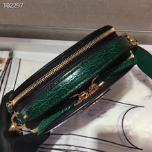 Load image into Gallery viewer, Prada Odette Black Saffiano And Green Crocodile Bag