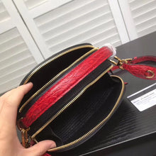 Load image into Gallery viewer, Prada Odette Black Saffiano And Red Crocodile Bag