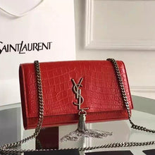 Load image into Gallery viewer, Yves Saint Laurent Medium Monogram Tassel Satchel In Red Crocodile Leather