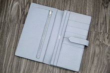 Load image into Gallery viewer, Hermes Bearn Gusset Wallet In Blue Lin Leather