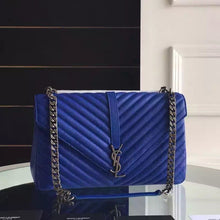 Load image into Gallery viewer, Yves Saint Laurent Large Monogram College Bag in Blue Goatskin