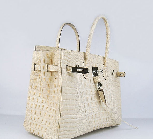 Hermes Birkin 35cm Crocodile Head Veins Handbags Beige Silver – Green Go  Store