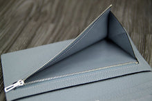 Load image into Gallery viewer, Hermes Bearn Gusset Wallet In Blue Lin Leather