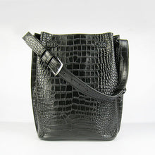 Load image into Gallery viewer, Hermes Crocodile Vein Shoulder Bag H2804 Black Silver