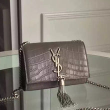Load image into Gallery viewer, Yves Saint Laurent Small Monogram Tassel Satchel In Grey Crocodile Leather