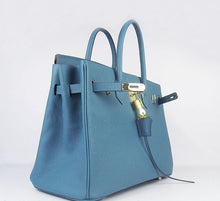 Load image into Gallery viewer, Hermes Birkin 35cm Cattle Skin Vein Handbags Blue Golden