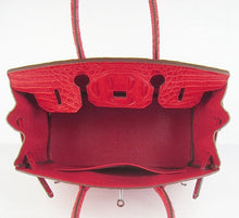 Load image into Gallery viewer, Hermes Birkin 30cm Crocodile Head Vein Handbags Red Silver