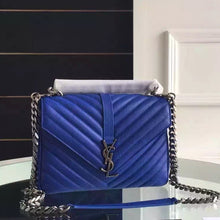 Load image into Gallery viewer, Yves Saint Laurent Medium Monogram College Bag in Blue Goatskin