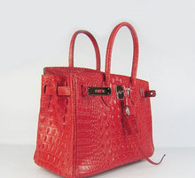 Load image into Gallery viewer, Hermes Birkin 30cm Crocodile Head Vein Handbags Red Silver