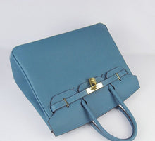 Load image into Gallery viewer, Hermes Birkin 35cm Cattle Skin Vein Handbags Blue Golden