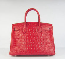Load image into Gallery viewer, Hermes Birkin 30cm Crocodile Head Vein Handbags Red Silver