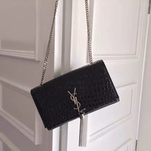 Load image into Gallery viewer, Yves Saint Laurent Medium Monogram Tassel Satchel In Grey Crocodile Leather