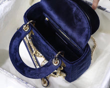 Load image into Gallery viewer, Dior Blue Velvet Mini Lady Dior Bag With Chain