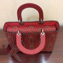 Load image into Gallery viewer, Dior Large Lady Dior Bag In Red Studded Calfskin