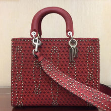 Load image into Gallery viewer, Dior Large Lady Dior Bag In Red Studded Calfskin