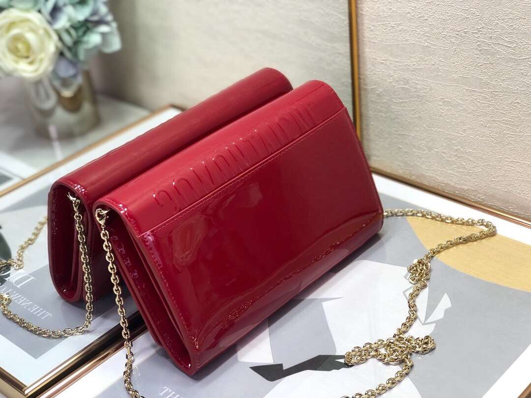 CHRISTIAN DIOR RED LEATHER STAR FLAP WOC ON WALLET CHAIN