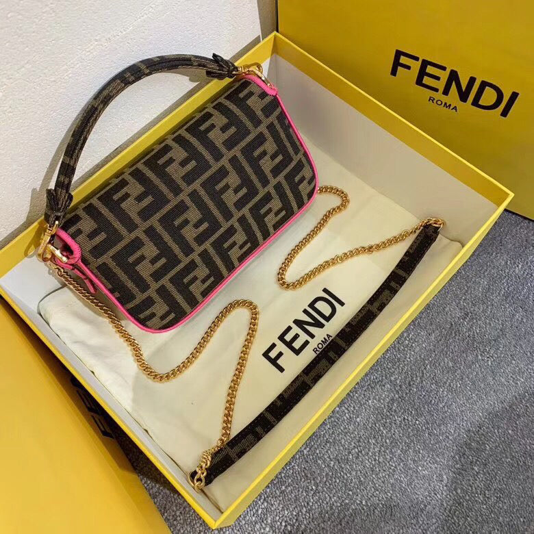 Shop FENDI BAGUETTE Baguette Mini Jacquard FF fabric bag