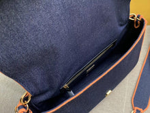 Load image into Gallery viewer, Fendi Large Baguette Bag In Blue Denim With Orange Trim