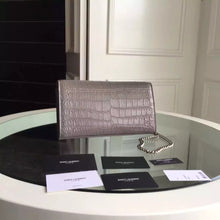 Load image into Gallery viewer, Yves Saint Laurent Medium Monogram Satchel In Grey Crocodile Leather