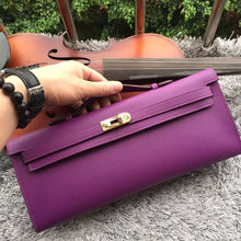 Load image into Gallery viewer, Hermes Purple Handcrafted Kelly Cut Clutch
