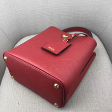 Load image into Gallery viewer, Prada Red Saffiano North South Double Medium Bag
