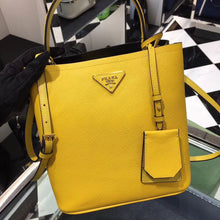 Load image into Gallery viewer, Prada Yellow Saffiano North South Double Medium Bag
