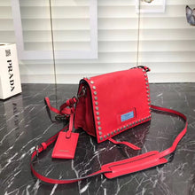 Load image into Gallery viewer, Prada Etiquette Bag In Red Calfskin With Metal Stud Trim
