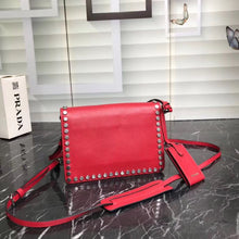 Load image into Gallery viewer, Prada Etiquette Bag In Red Calfskin With Metal Stud Trim
