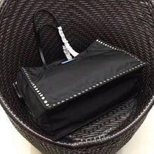 Load image into Gallery viewer, Prada Black Etiquette Fabric Tote With Metal Stud Trim
