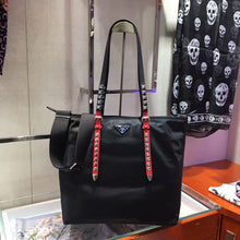 Load image into Gallery viewer, Prada Black Nylon Tote Bag With Studded Handles
