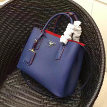 Load image into Gallery viewer, Prada Blue Saffiano Double Medium Bag
