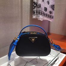 Load image into Gallery viewer, Prada Odette Black Saffiano And Blue Crocodile Bag
