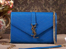 Load image into Gallery viewer, Yves Saint Laurent Small Monogramme Satchel Blue Grain Textured Matelasse Leather
