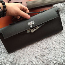 Load image into Gallery viewer, Hermes Black Handcrafted Kelly Cut Clutch
