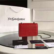 Load image into Gallery viewer, Yves Saint Laurent Small Monogram Tassel Satchel In Red Crocodile Leather
