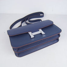 Load image into Gallery viewer, Hermes calf Leather Message Bag H020 dark blue silver
