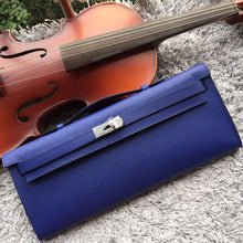 Load image into Gallery viewer, Hermes Blue Handcrafted Kelly Cut Clutch
