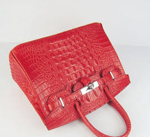 Load image into Gallery viewer, Hermes Birkin 30cm Crocodile Head Vein Handbags Red Silver
