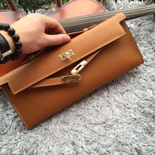Load image into Gallery viewer, Hermes Brown Handcrafted Kelly Cut Clutch
