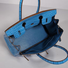 Load image into Gallery viewer, Hermes Birkin 30cm Crocodile Leather Bag With Strap Blue Gold
