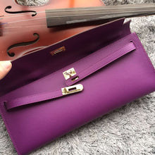 Load image into Gallery viewer, Hermes Purple Handcrafted Kelly Cut Clutch
