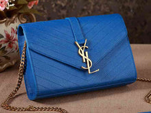 Load image into Gallery viewer, Yves Saint Laurent Small Monogramme Satchel Blue Grain Textured Matelasse Leather
