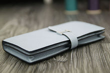 Load image into Gallery viewer, Hermes Bearn Gusset Wallet In Blue Lin Leather
