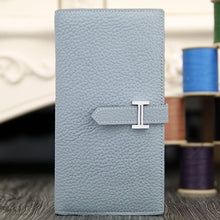 Load image into Gallery viewer, Hermes Bearn Gusset Wallet In Blue Lin Leather
